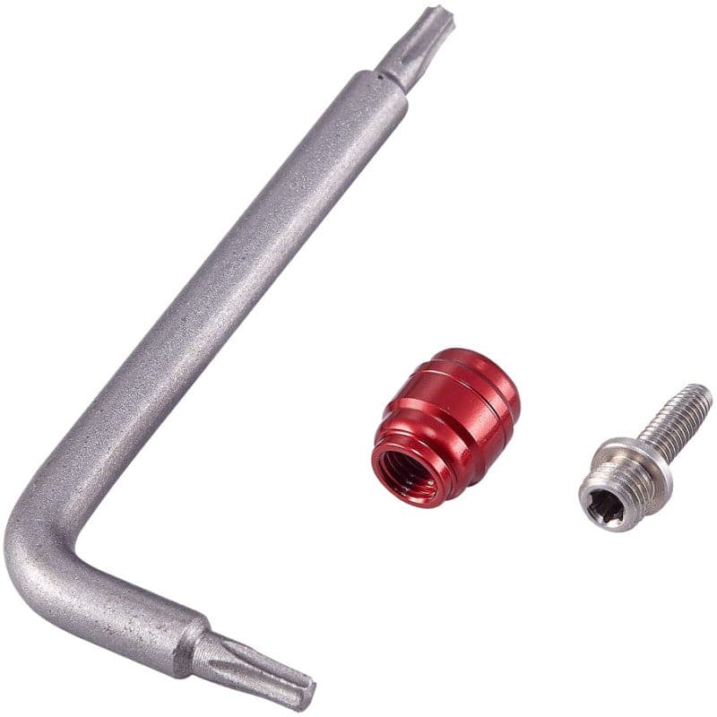 sram bulk hydraulic brake hose fitting kit with barbs, red compression fittings, t8 torx wrench