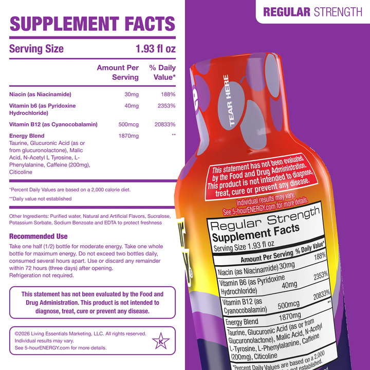 5-hour Energy Grape Flavor Regular Strength 5-hour ENERGY Shots