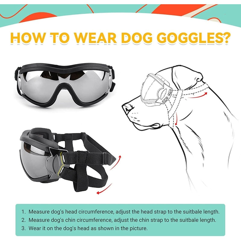 PETLESO Dog Goggles Large Breed, Large Dog Sunglasses Eye Protection for Dogs Windproof Goggles for Medium Large Dog Riding Biking Driving, Black