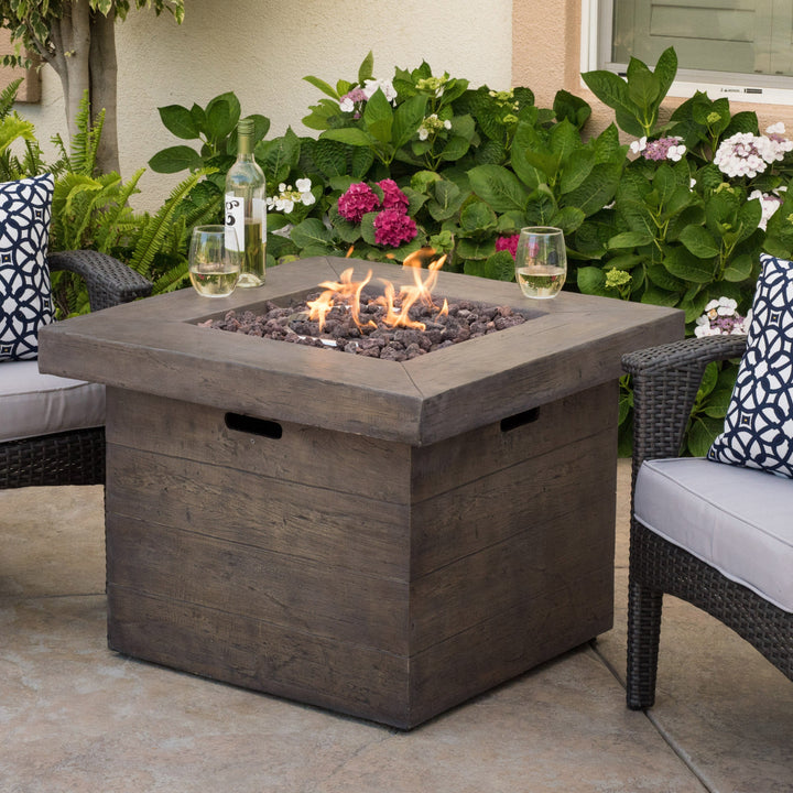 Anchorage 32'' Wood Square MGO Fire Pit Brown - 40,000 BTU