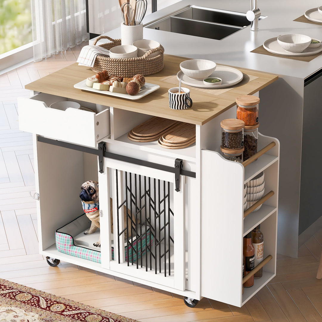 2-in-1 Pet Friendly Dog Crate Kitchen Island End Table