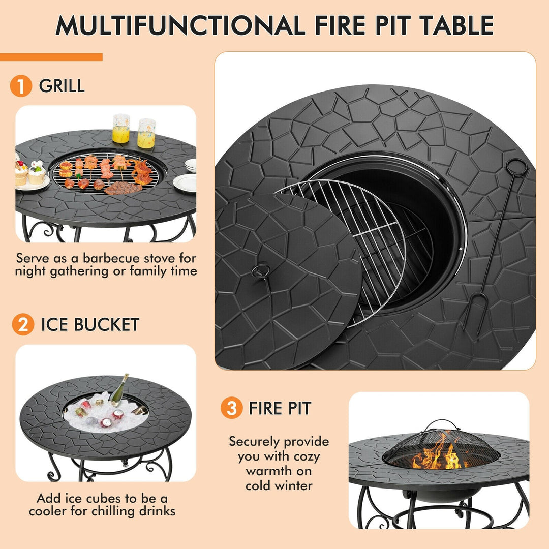 Patio Fire Pit Dining Table with Cooking BBQ Grate
