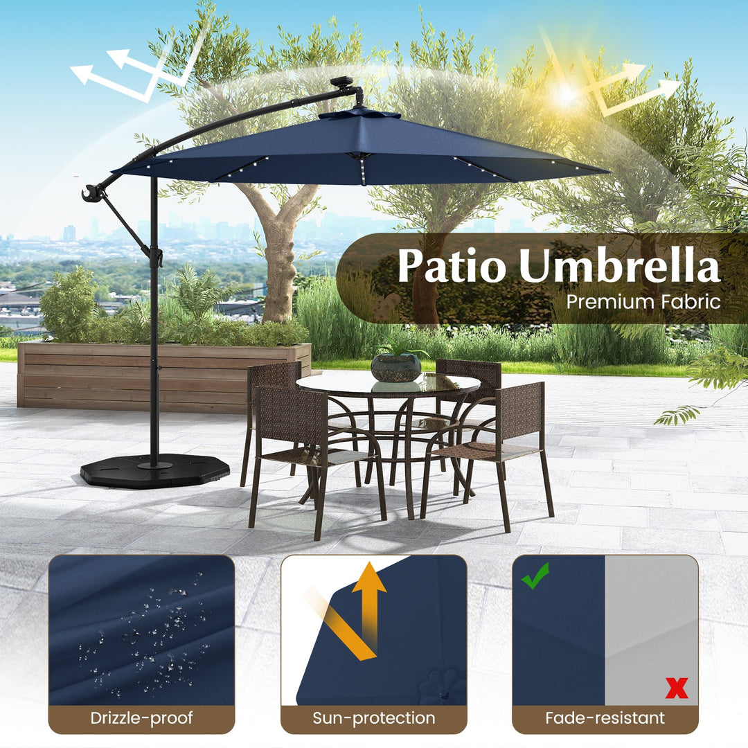 10 Feet Solar LED Offset Umbrella for Patio with 40 Lights