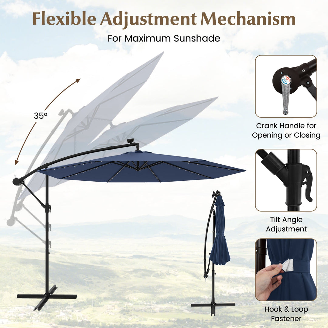 10 Feet Solar LED Offset Umbrella for Patio with 40 Lights