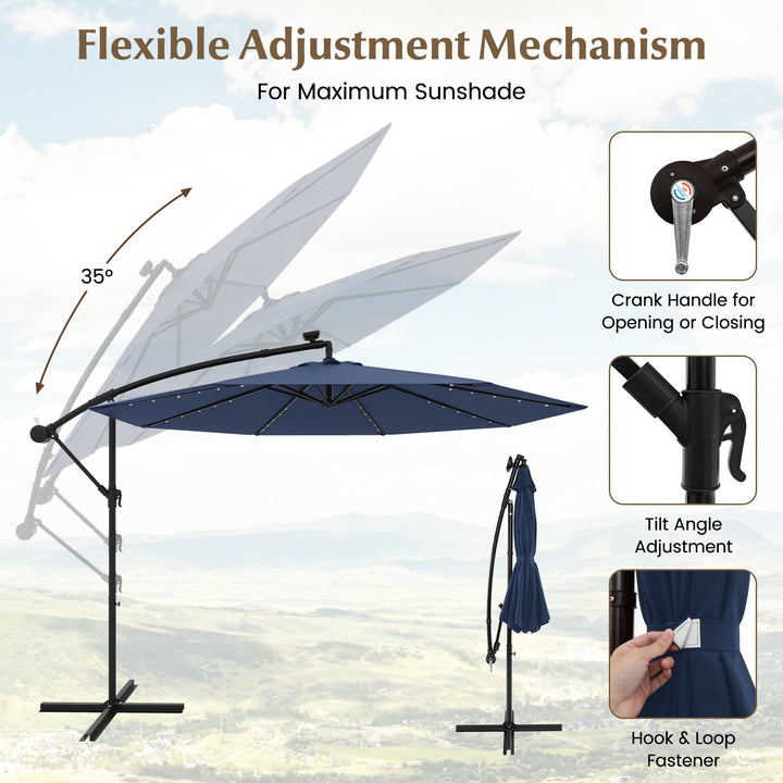 10 Feet Solar LED Offset Umbrella for Patio with 40 Lights