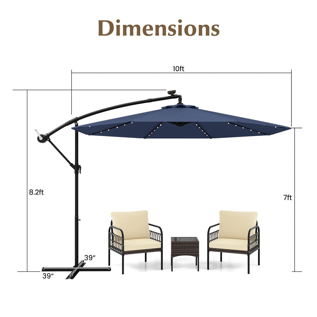 10 Feet Solar LED Offset Umbrella for Patio with 40 Lights