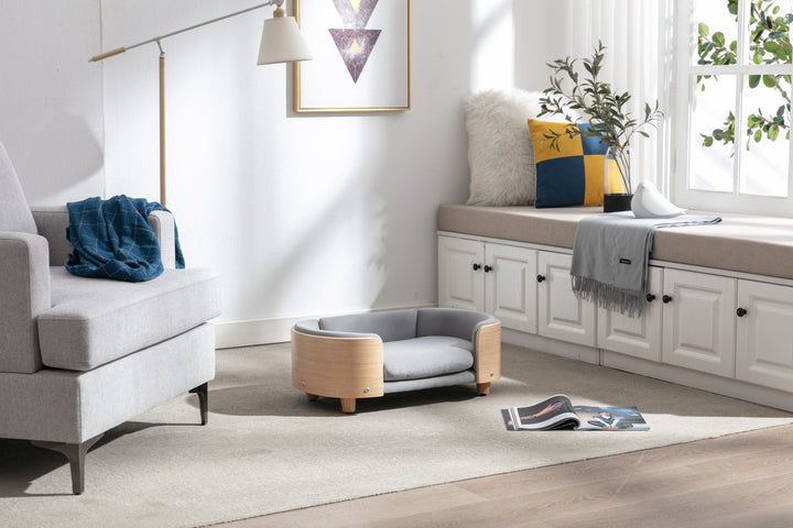 Scandinavian Style Elevated Dog Bed Pet Sofa With Solid Wood Legs