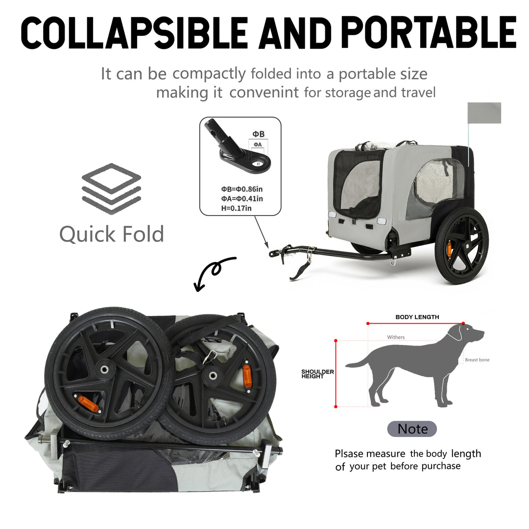Outdoor Heavy Duty Collapsible Pet Bike Trailer with 16-Inch All-Terrain Wheels