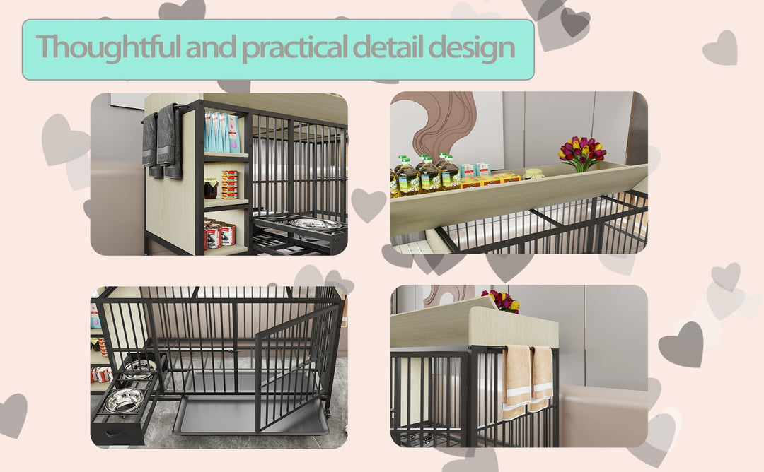 Large Pet Cage with Storage Rack Black and Beige
