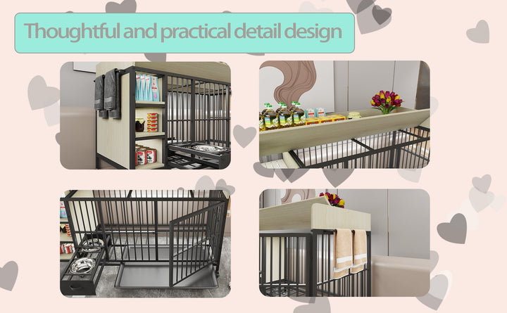 Large Pet Cage with Storage Rack Black and Beige
