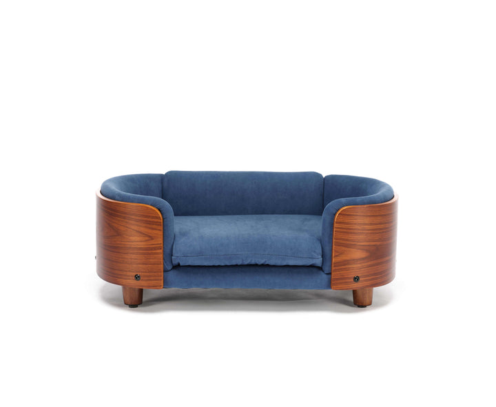 Scandinavian Style Elevated Dog Bed Pet Sofa Velvet Dark Blue Small Size