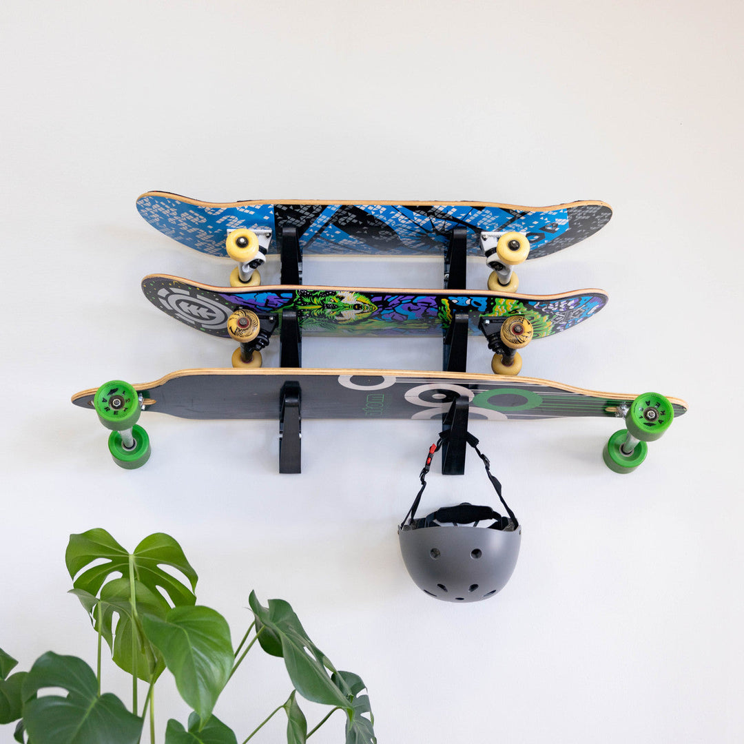 Skateboard Storage Rack for Organizing Boards and Gear