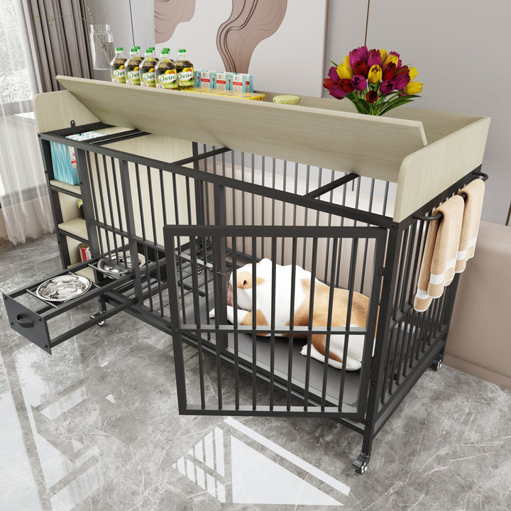 Large Pet Cage with Storage Rack Black and Beige