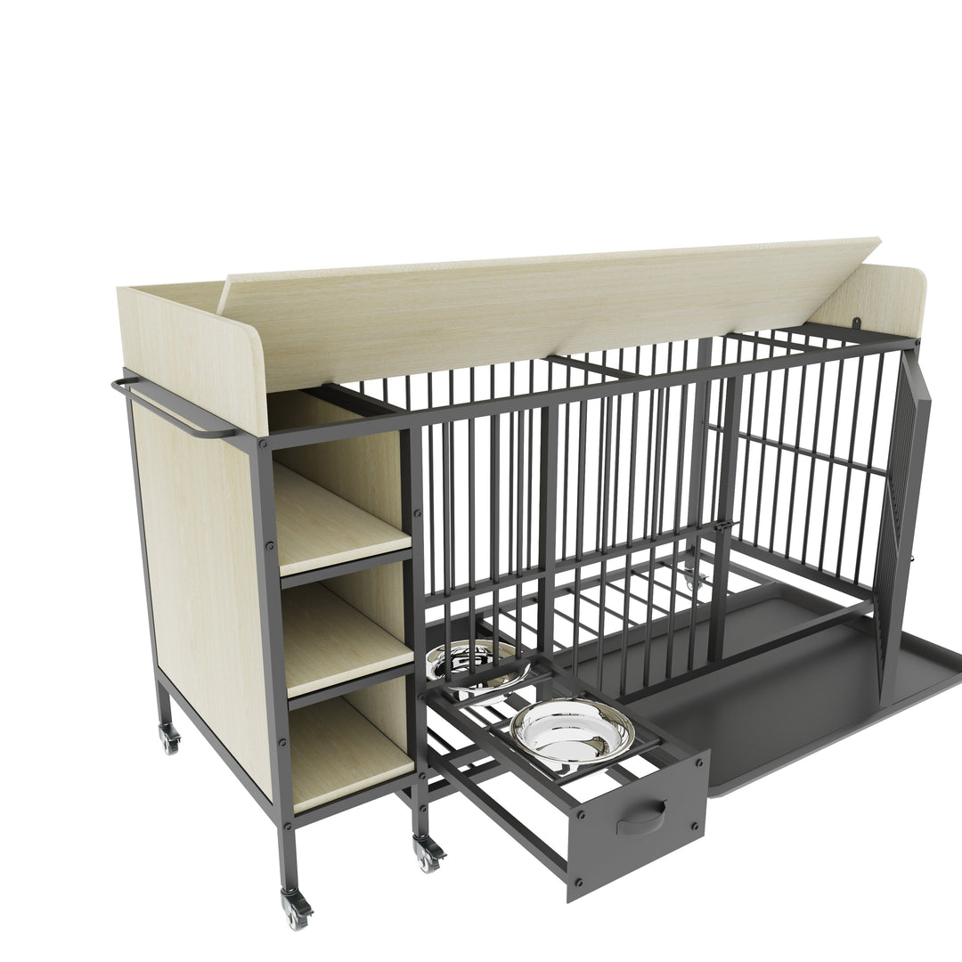 Large Pet Cage with Storage Rack Black and Beige