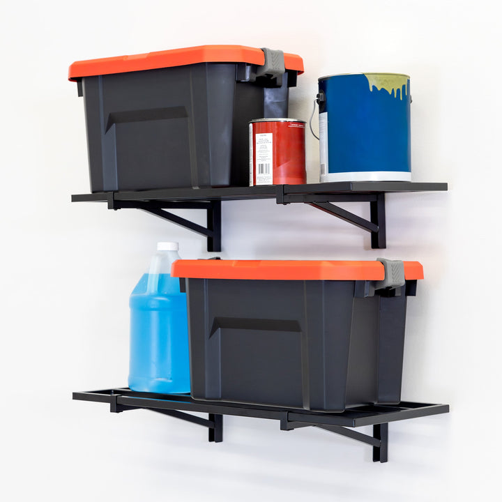 1' x 2' Garage Wall Mount Shelves - 2 Pack | Black