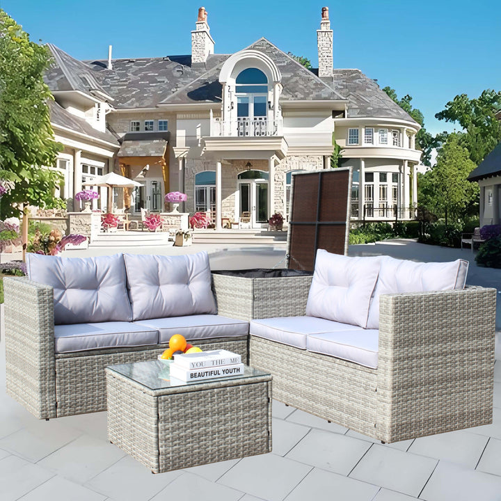 4 Piece Patio Sectional Wicker Rattan Sofa Set