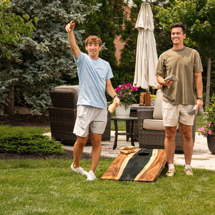 2ft x 4ft Resin & Wood Classic Cornhole Set | Live Edge River Collection