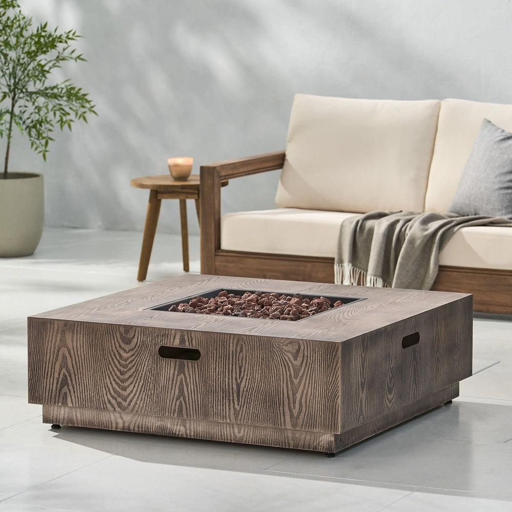 Wellington Square Iron Fire Pit With Wood Pattern Design And 50,000 Btu Output