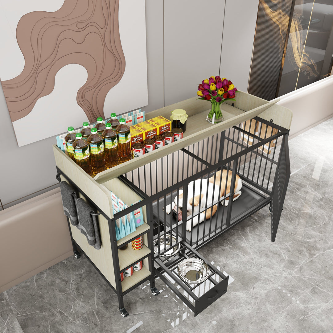 Large Pet Cage with Storage Rack Black and Beige