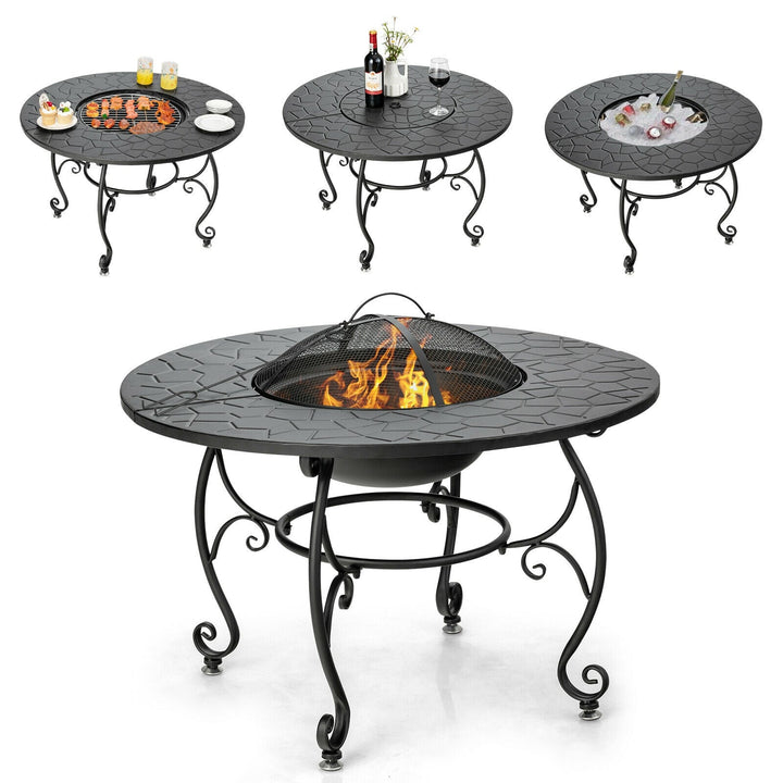 Patio Fire Pit Dining Table with Cooking BBQ Grate
