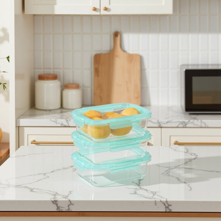 Glass Containers with Flexible Silicone Lids - Set of 3