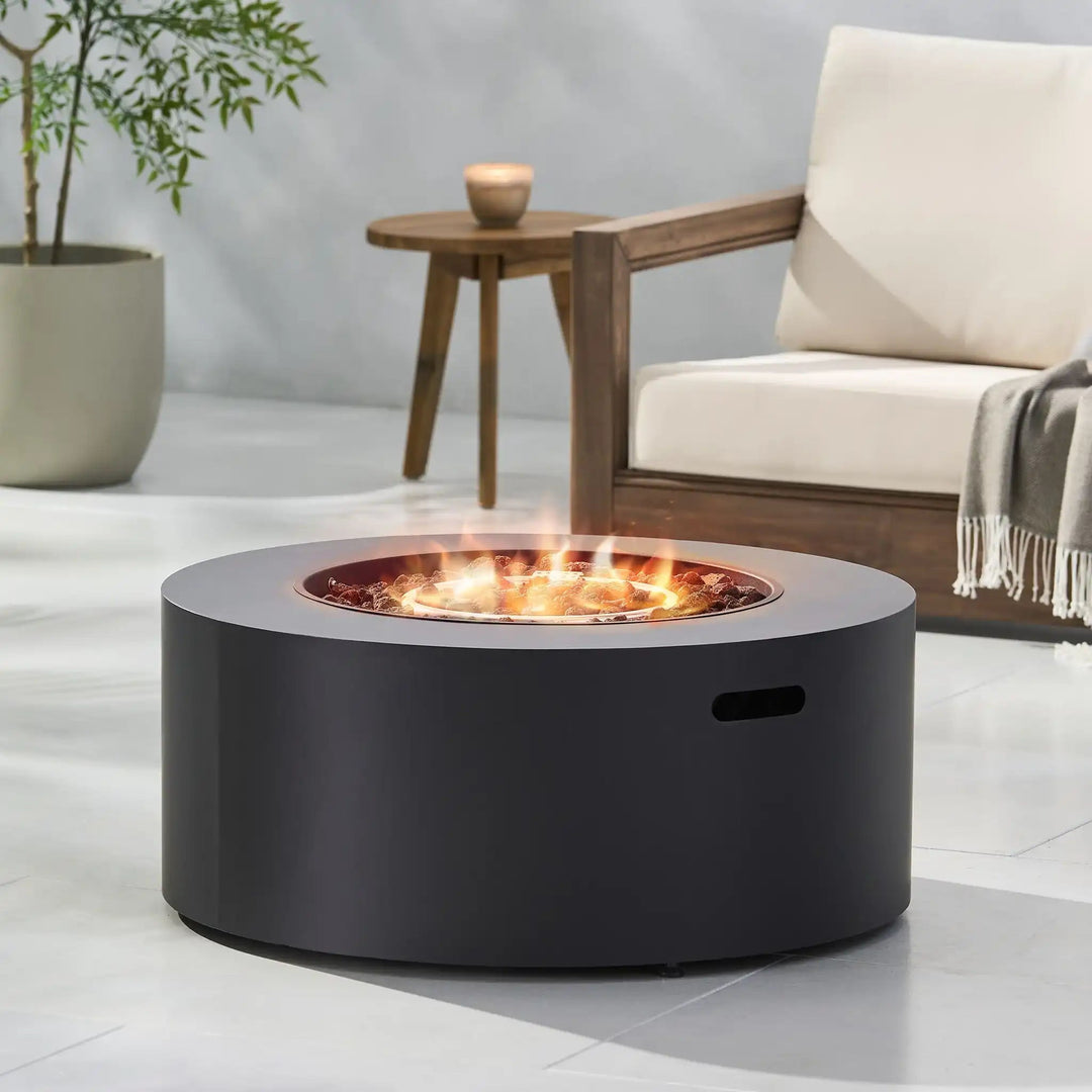 Round Iron Fire Pit With 40,000 Btu