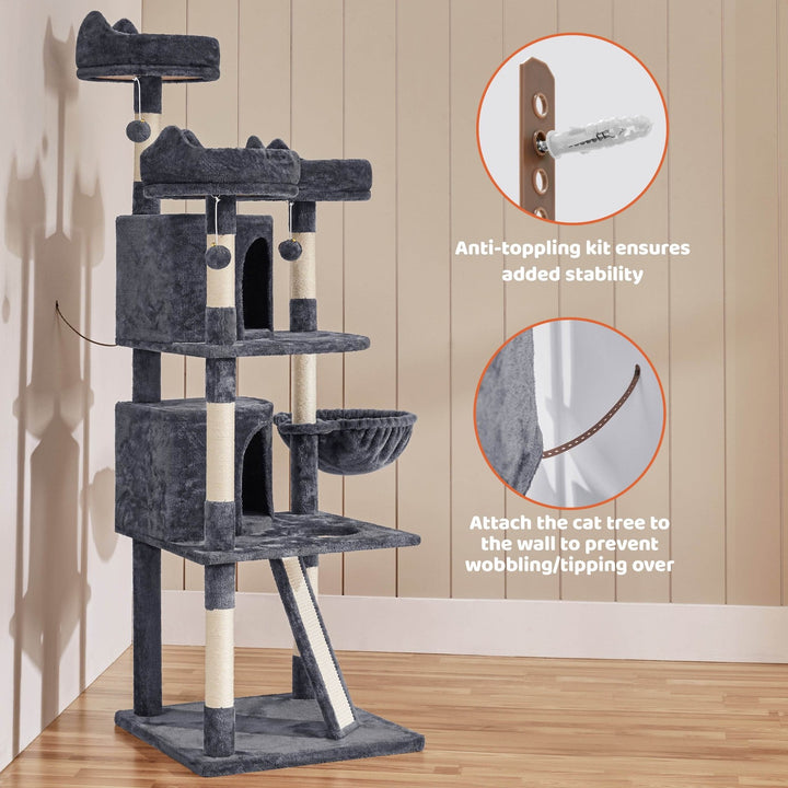 Renwick 69in Large Cat Tree Tower with Condos &amp; Scratching Board - Dark Gray