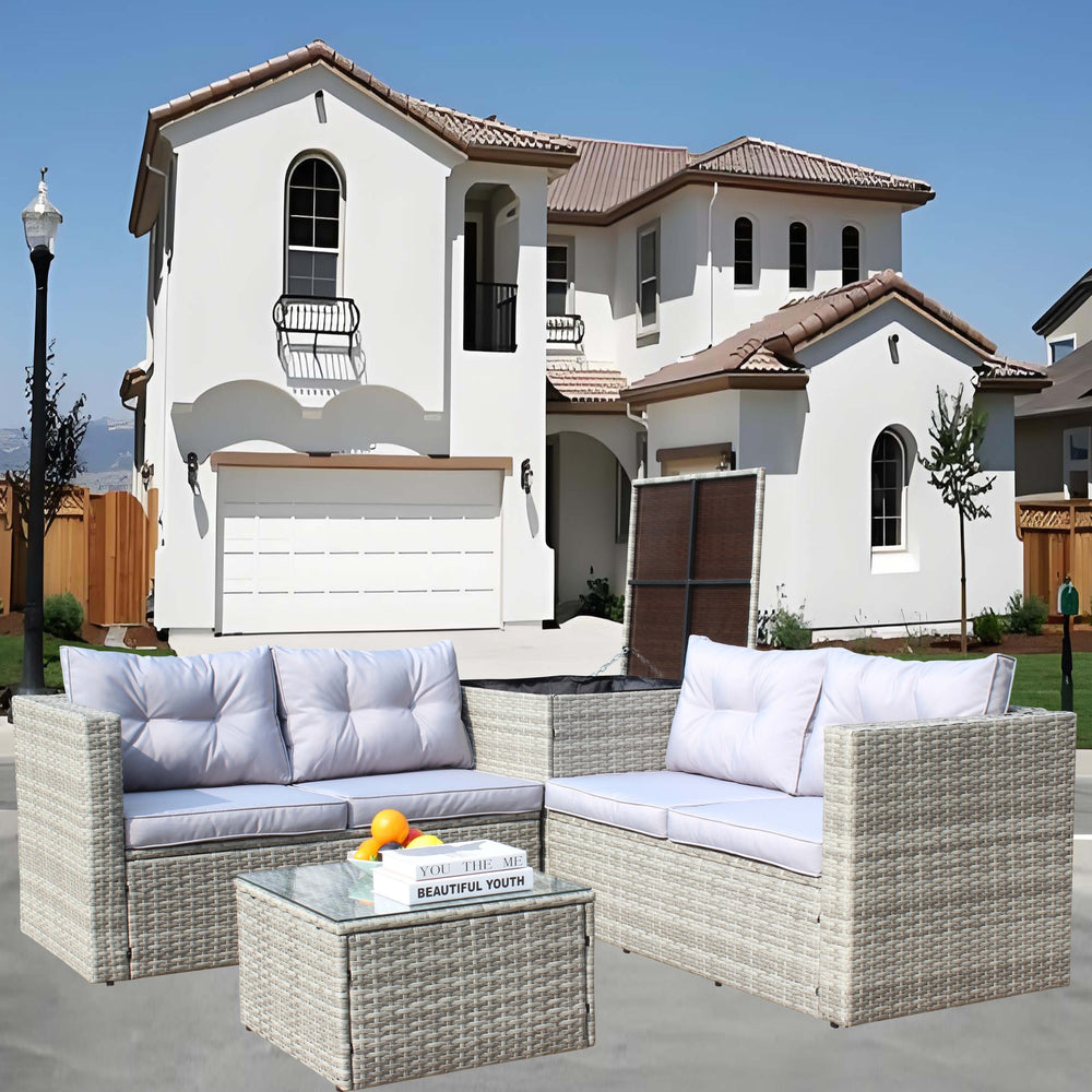 4 Piece Patio Sectional Wicker Rattan Sofa Set