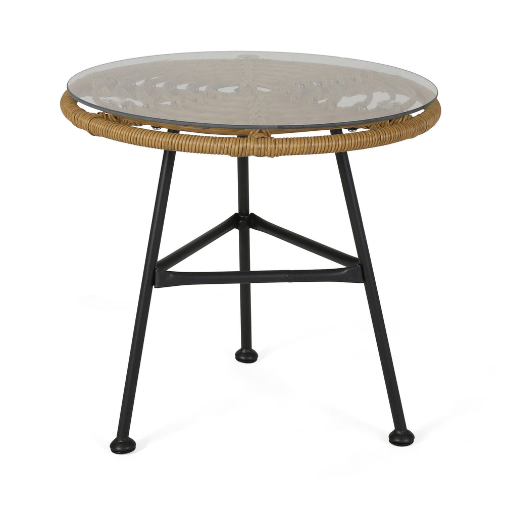 Petrichor Outdoor Side Table with Tempered Glass and Steel Frame