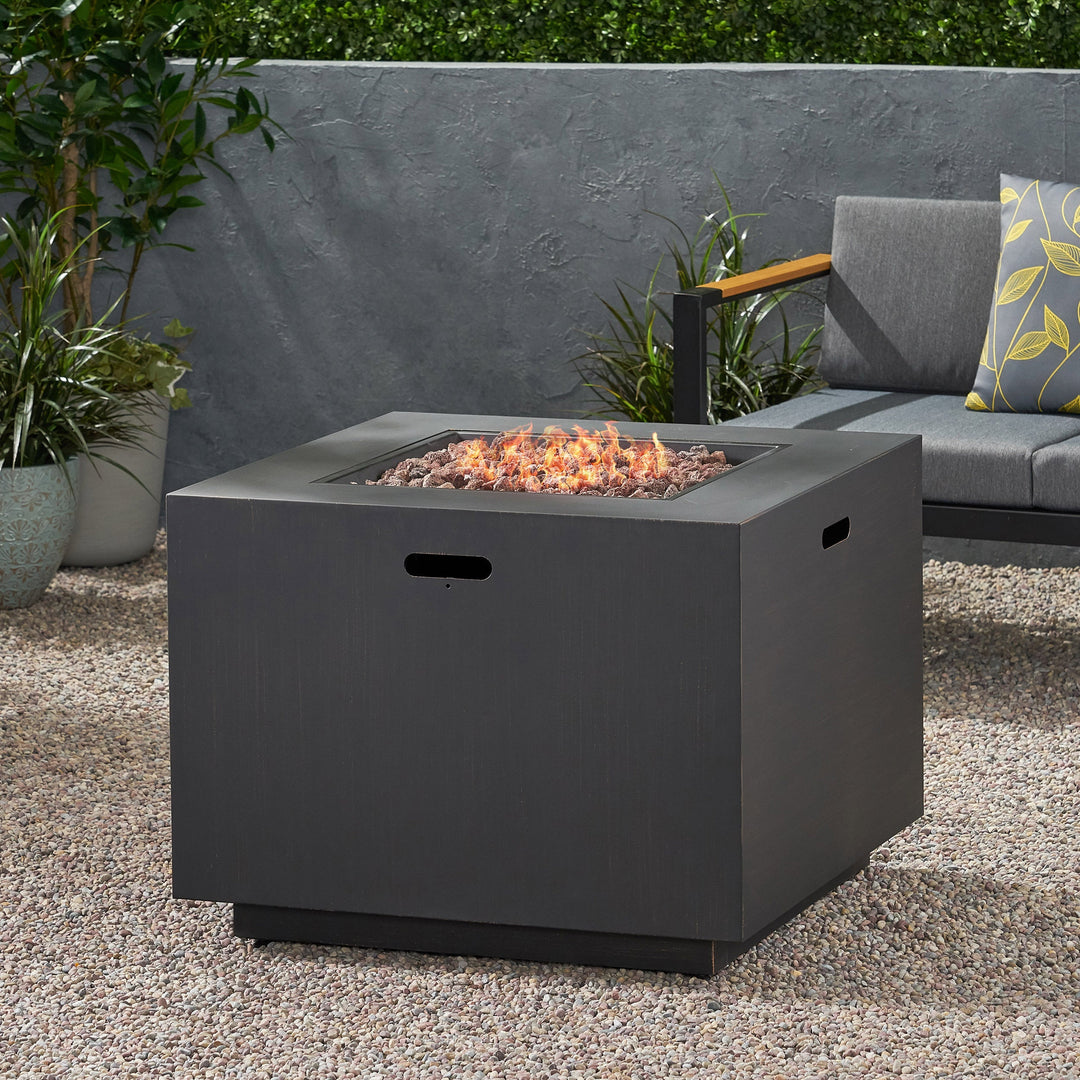 33" Outdoor Iron Square Propane Fire Pit - Brushed Brown