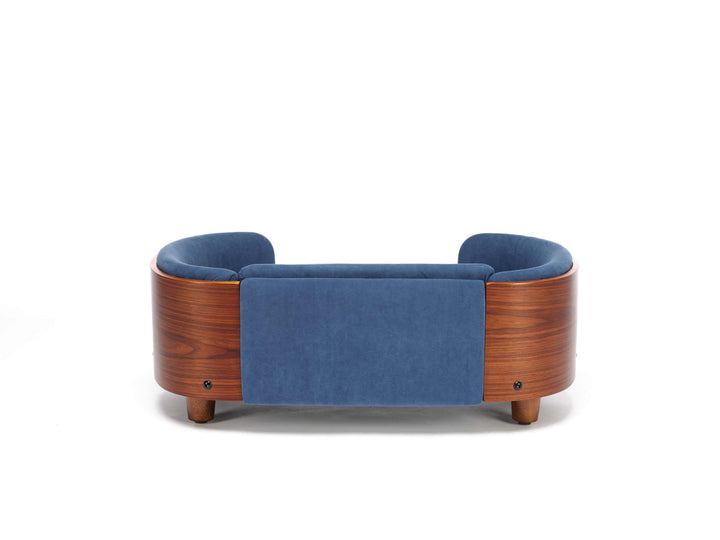 Scandinavian Style Elevated Dog Bed Pet Sofa Velvet Dark Blue Small Size