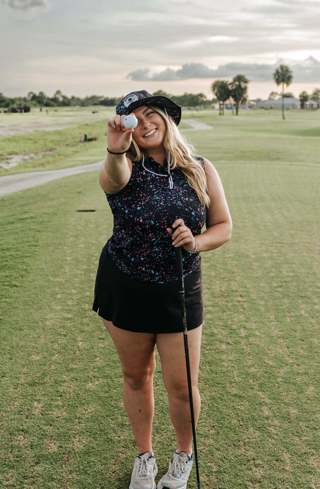 Shank it Golf Womens Black Paint Splatter Polo