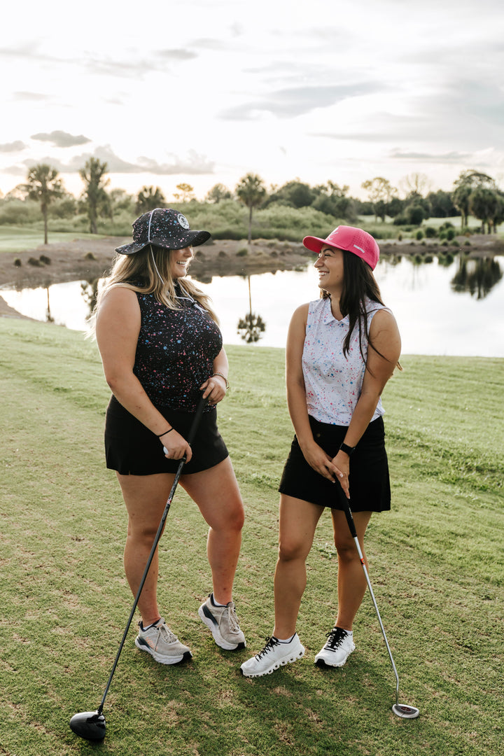 Shank it Golf Womens Black Paint Splatter Polo