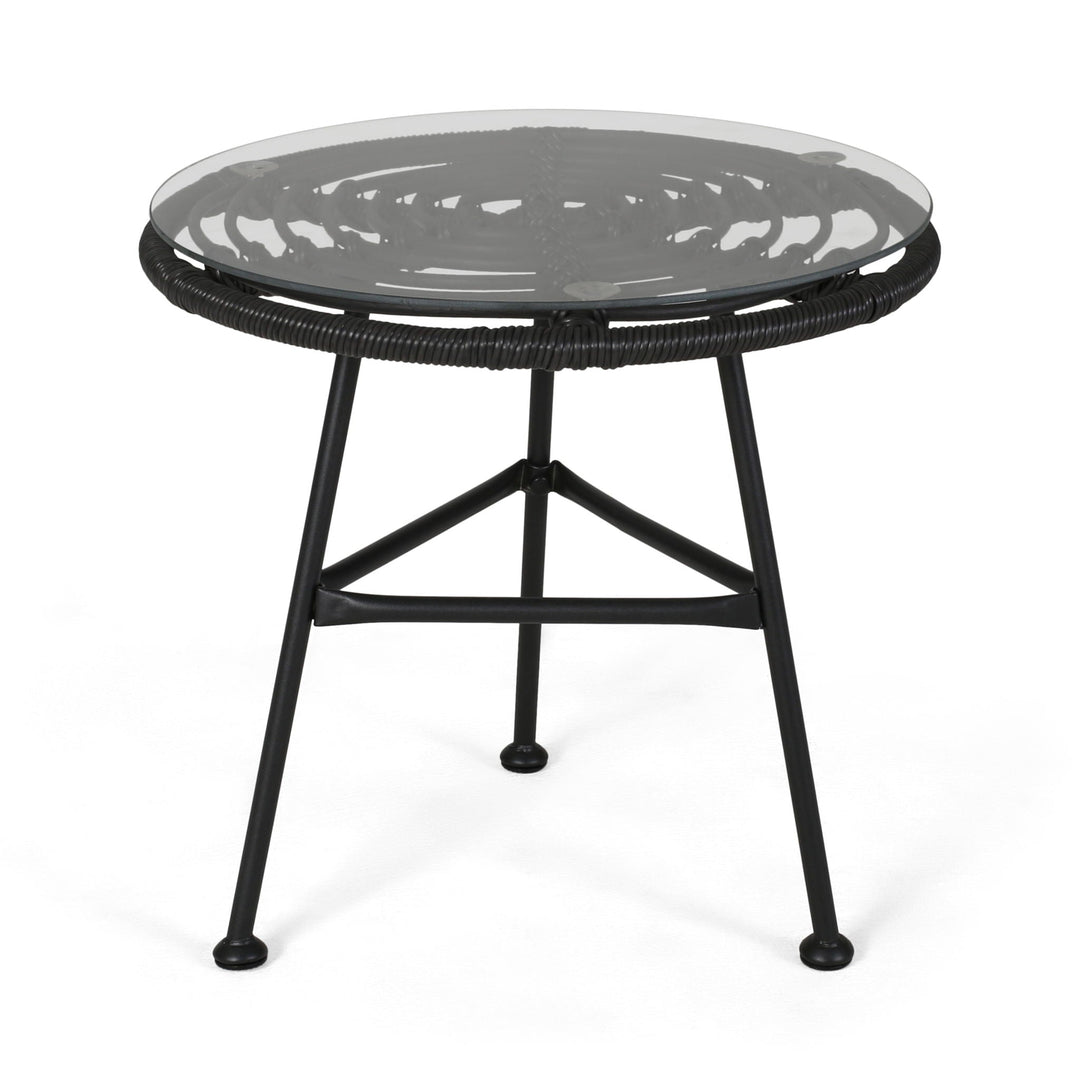 Petrichor Outdoor Side Table with Tempered Glass and Steel Frame