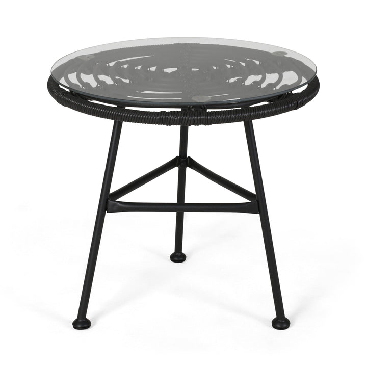 Petrichor Outdoor Side Table with Tempered Glass and Steel Frame
