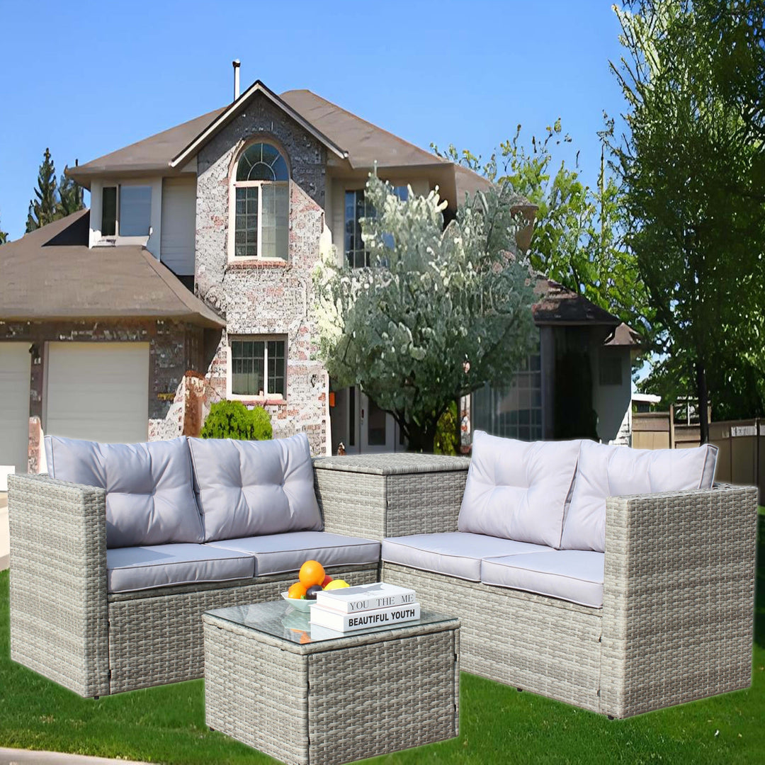 4 Piece Patio Sectional Wicker Rattan Sofa Set