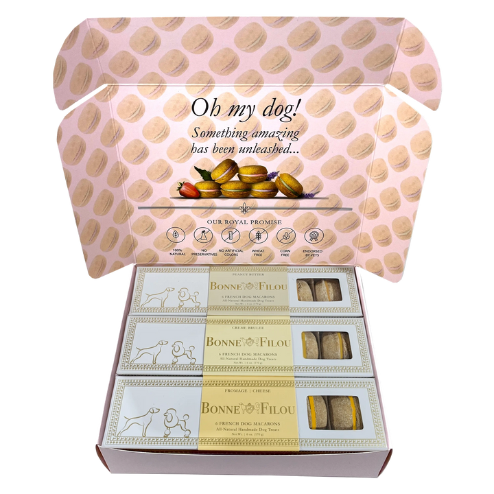 Bonne et Filou Dog Macaron Combo Gift Box 18 French Dog Macarons