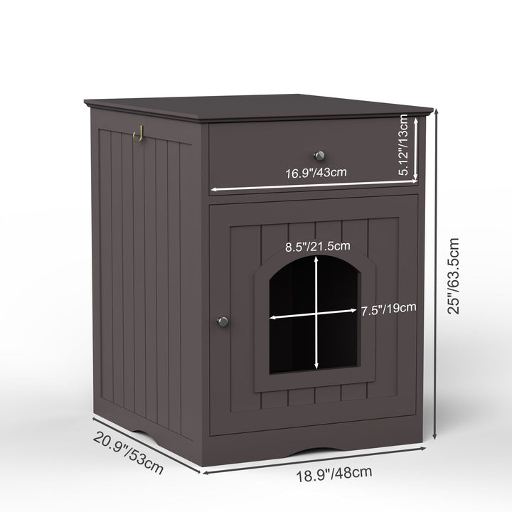 Cat Litter Box Enclosure With Drawer and Side Table