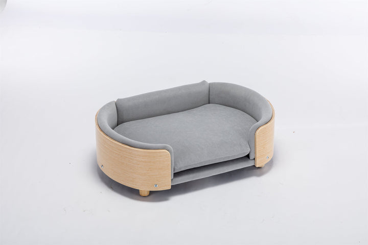 Scandinavian Style Elevated Dog Bed Pet Sofa Velvet Cushion Mid Size Light Grey