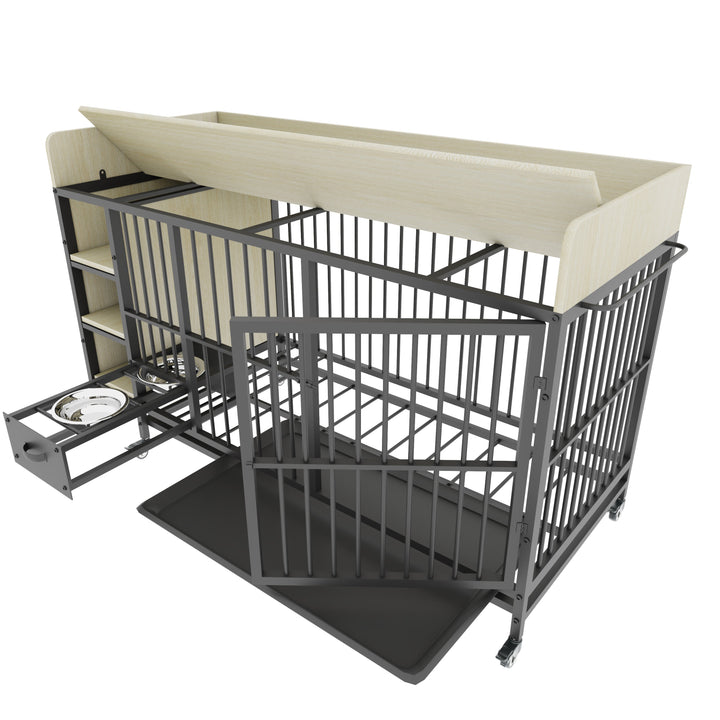 Large Pet Cage with Storage Rack Black and Beige