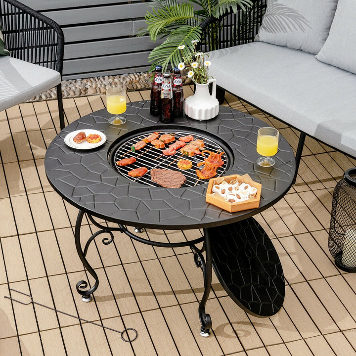 Patio Fire Pit Dining Table with Cooking BBQ Grate