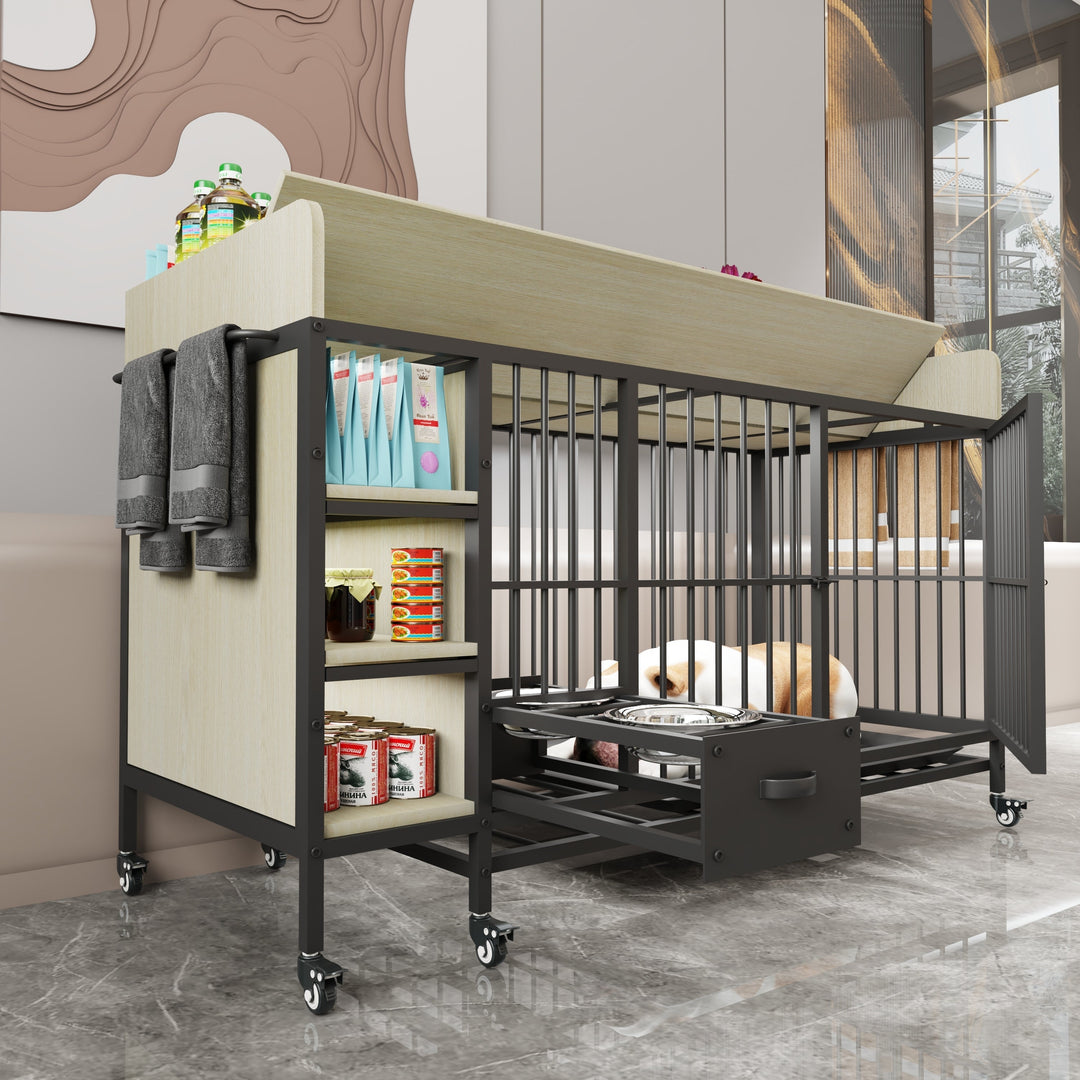 Large Pet Cage with Storage Rack Black and Beige