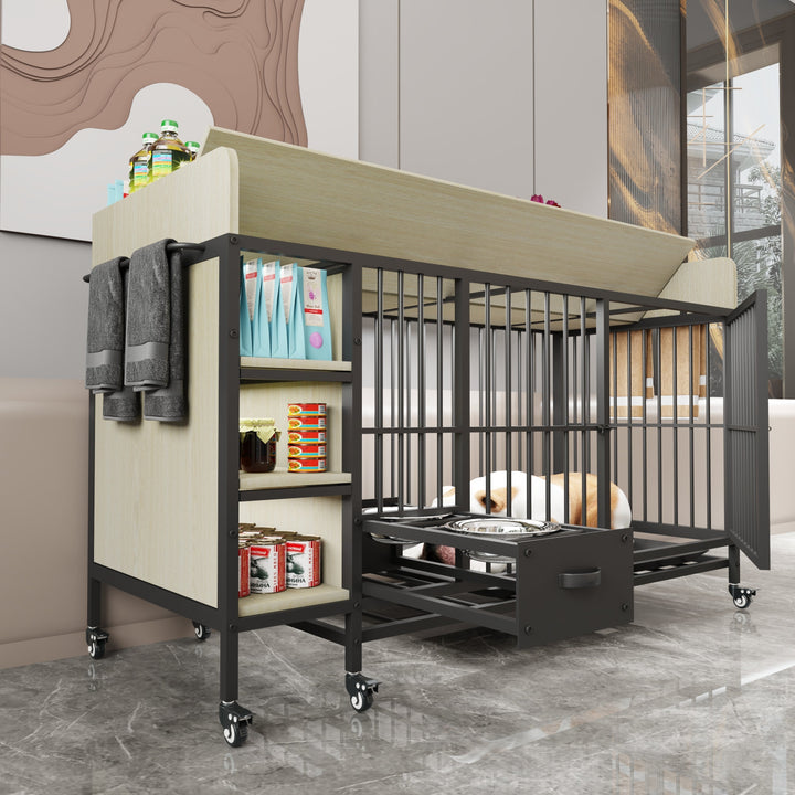 Large Pet Cage with Storage Rack Black and Beige