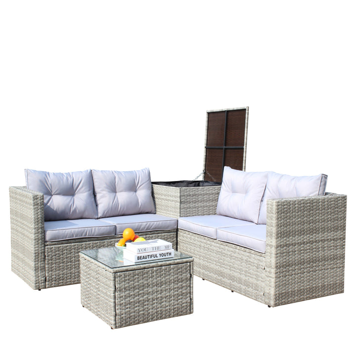 4 Piece Patio Sectional Wicker Rattan Sofa Set