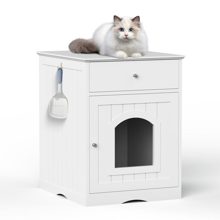 Cat Litter Box Enclosure With Drawer and Side Table