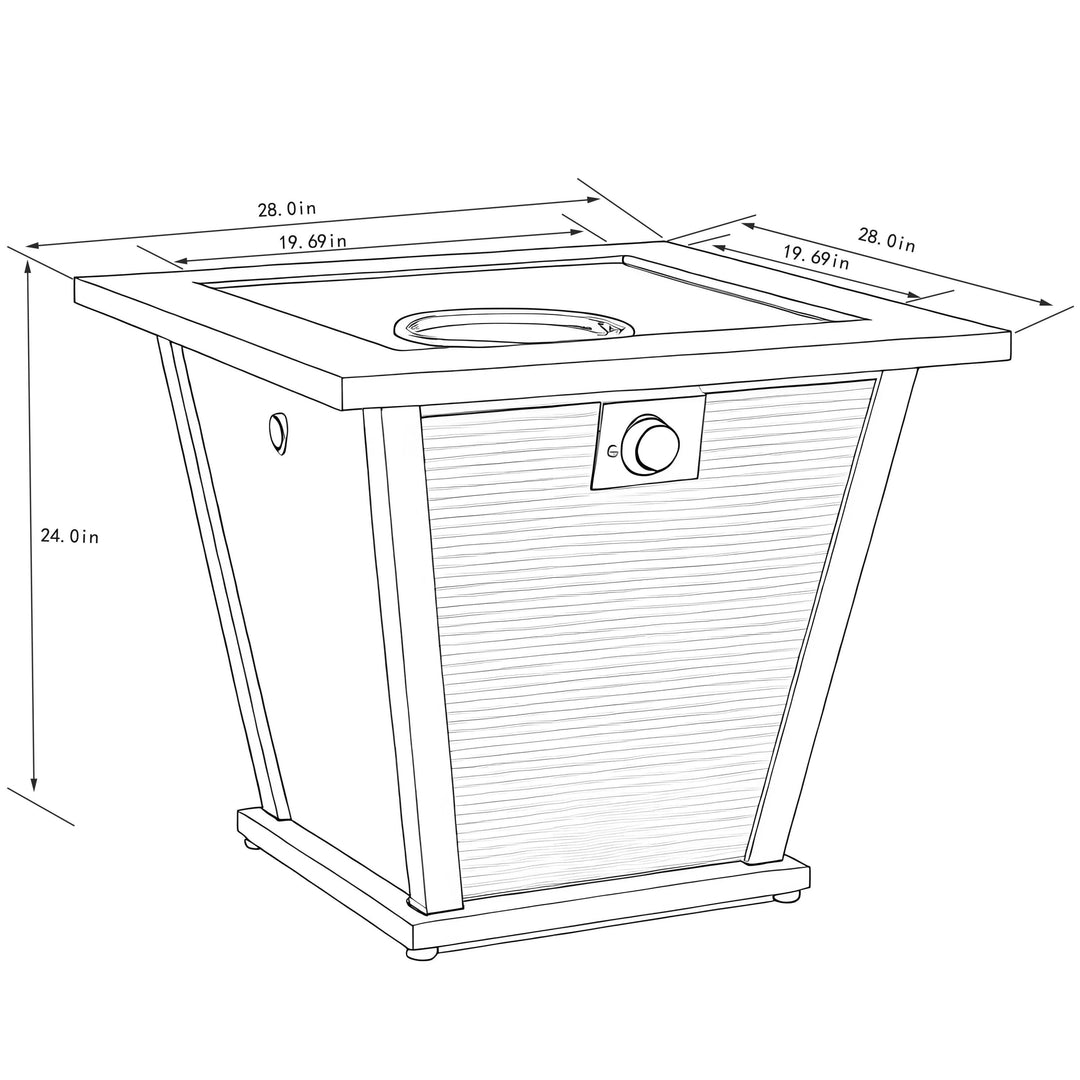 28" Propane Gas Fire Pit Table - 50000 BTU Square Steel Fire Pit