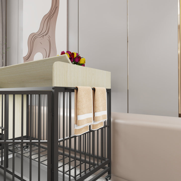 Large Pet Cage with Storage Rack Black and Beige