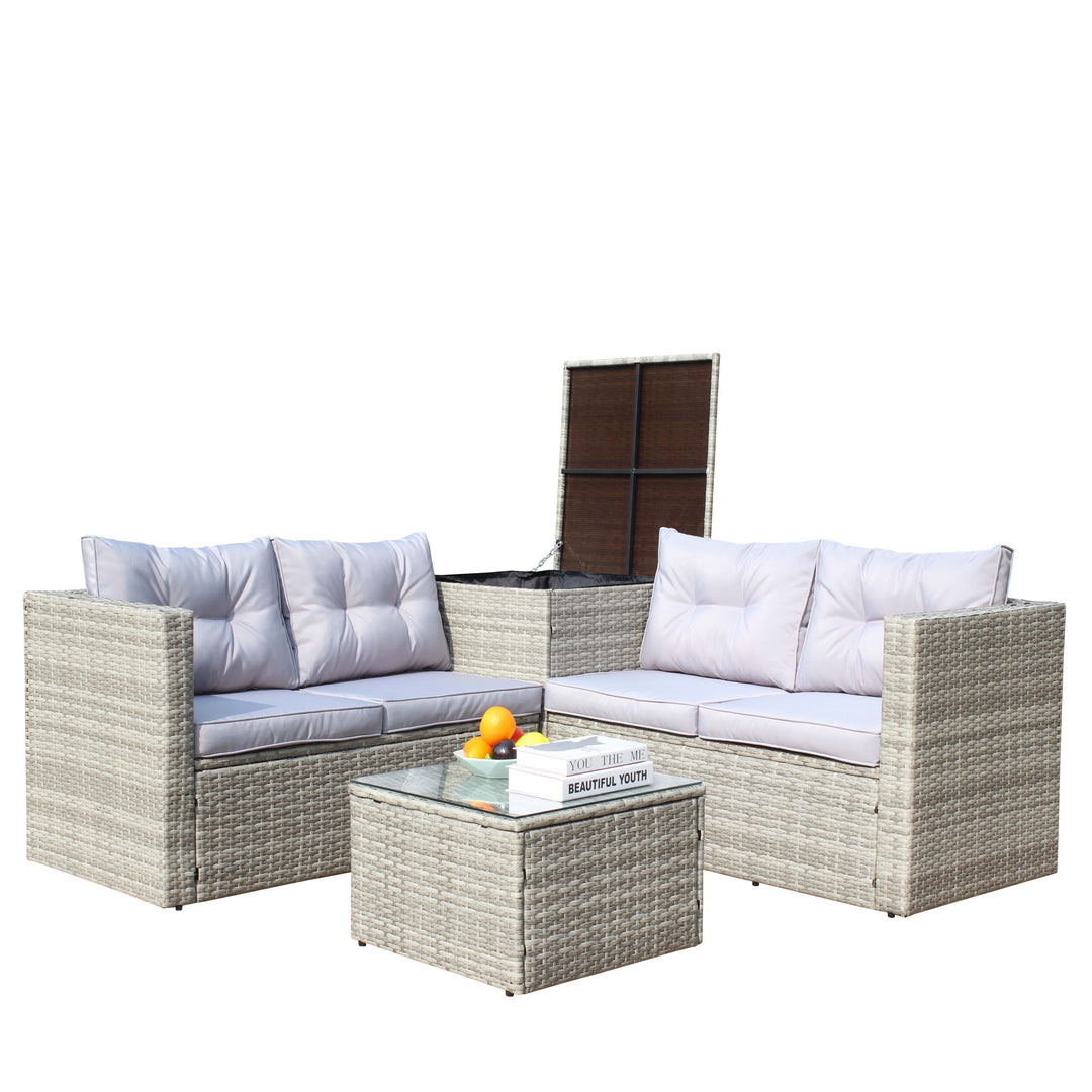 4 Piece Patio Sectional Wicker Rattan Sofa Set