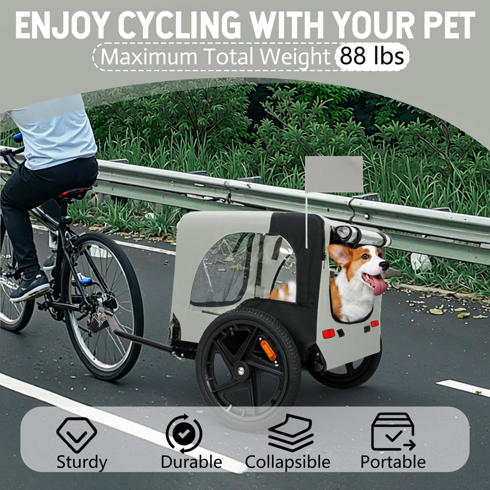 Outdoor Heavy Duty Collapsible Pet Bike Trailer with 16-Inch All-Terrain Wheels