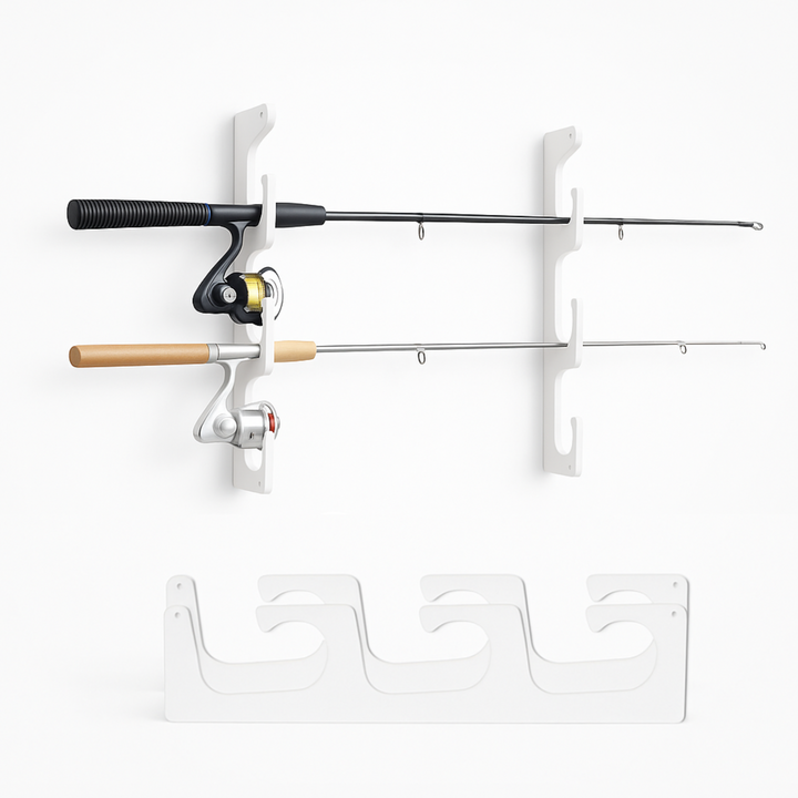 TRAPSKI Fishing Rod/Pole Holder Rack Organizers | Wall or Ceiling Mounted Fishing Rod Rack | Durable Marine Grade HDPE Plastic | Fishing Pole Holder Holds up to 6 or 12 + Stackable Storage